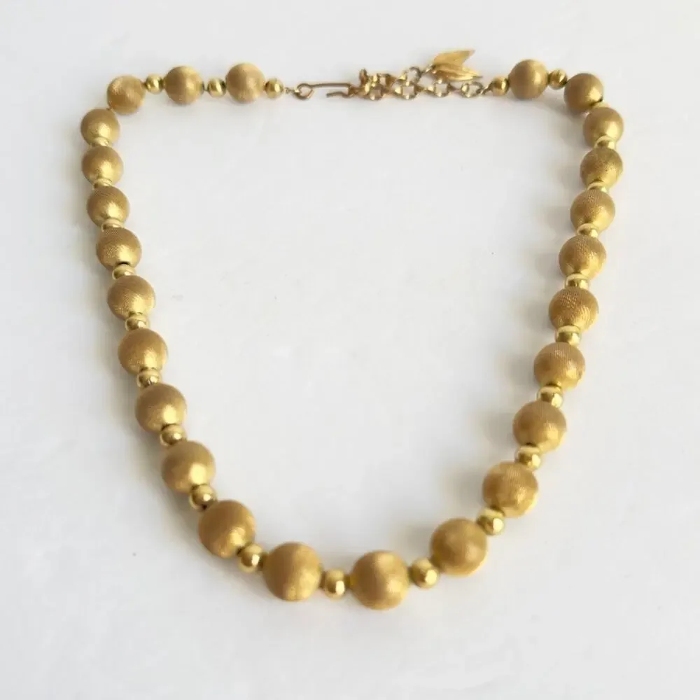 Whiting & Davis Mesh Bead Necklace‎ Gold Tone Metal Beaded Vintage 60s Retro 18”
